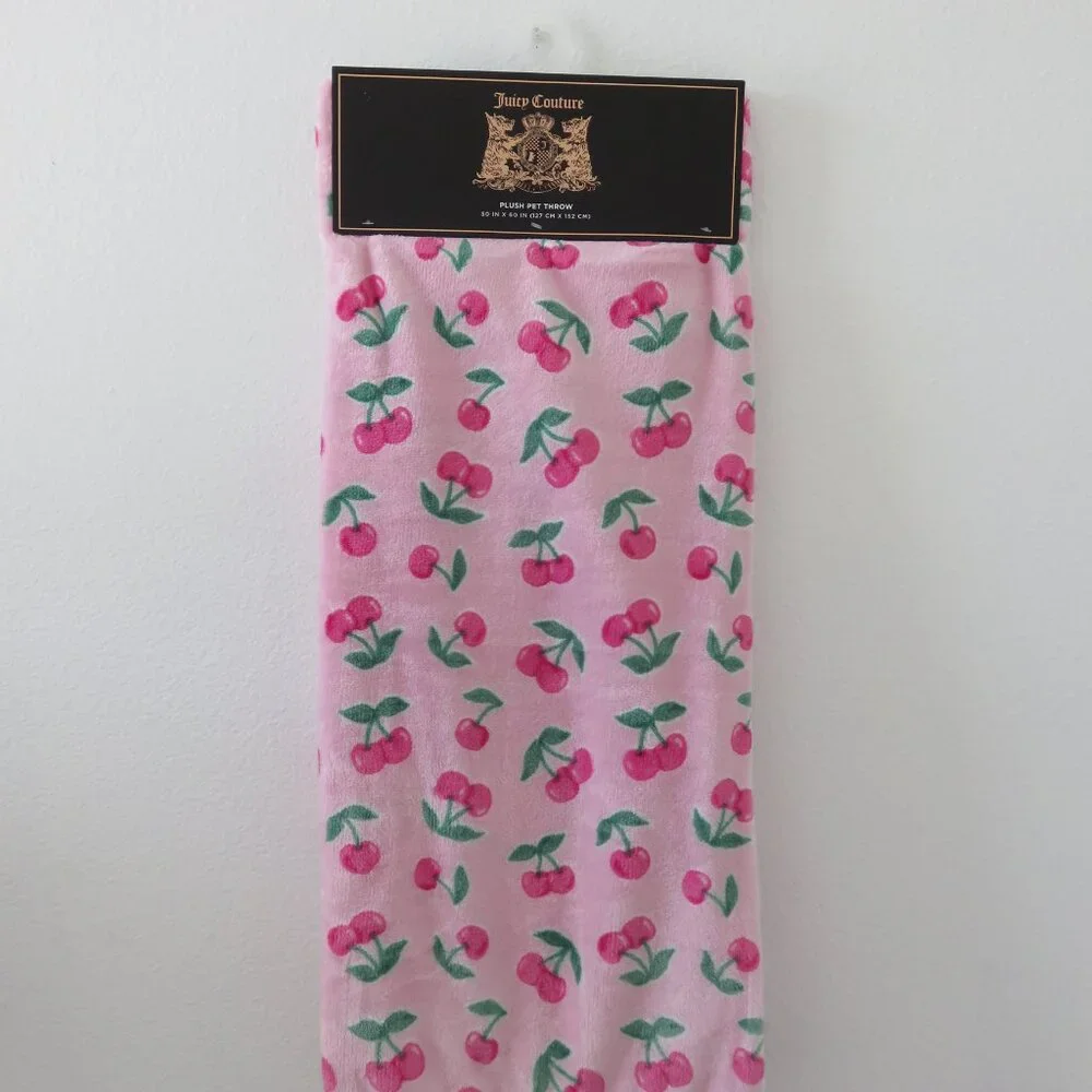 (#P-1) Juicy Couture Pink Cherry Plush Pet Throw Blanket 50 x 60
